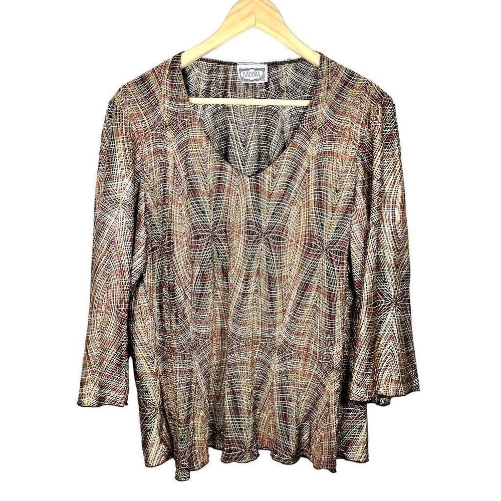 Women’s  Isadora Geometric Pattern 3/4 Sleeve V Neck Blouse Size 3X
